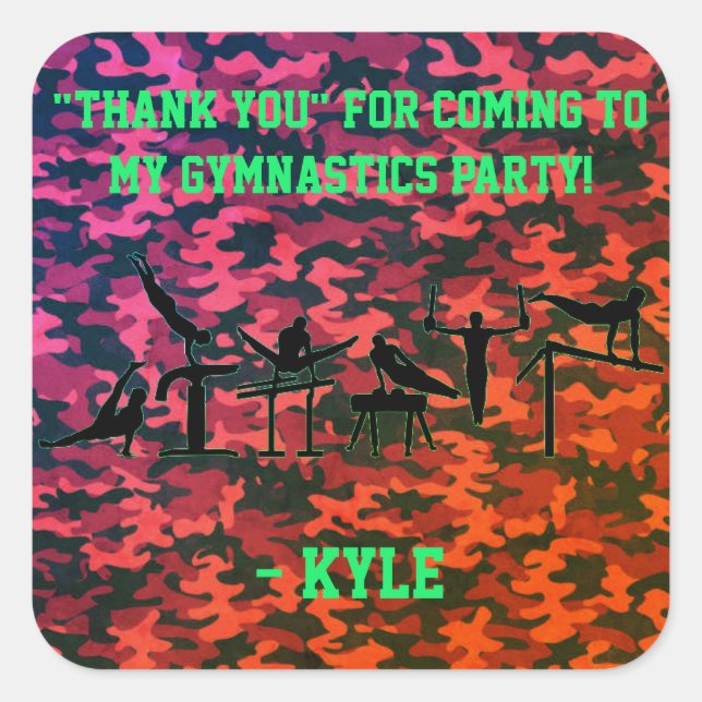 Sticker Carré Boys Gymnastique Parti "Merci" Camouflage (Devant)