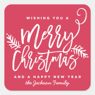 Sticker Carré Bracelet moderne Script de Noël brillant Rouge