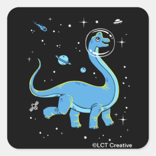 Sticker Carré Brachiosaurus Bleu Dinos Dans L'Espace
