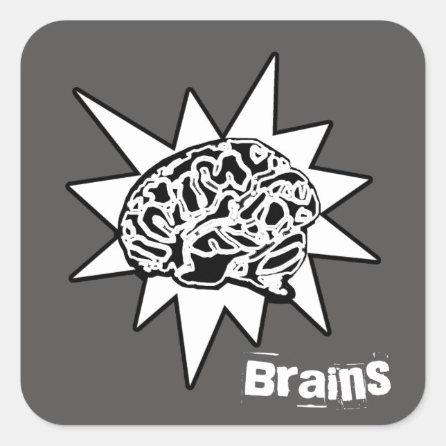 Sticker Carré Brains ! Noir & Blanc (Devant)