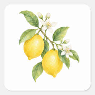 Sticker Carré Branche de citronnier en fleurs