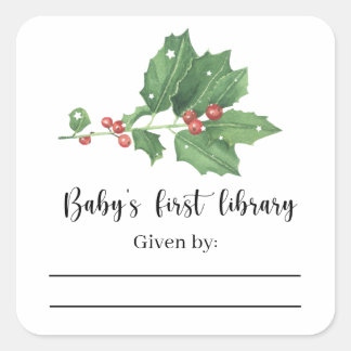 Sticker Carré Branche de gui - Ex-libris pour Baby Shower