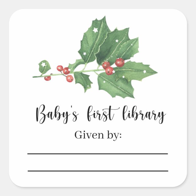 Sticker Carré Branche de gui - Ex-libris pour Baby Shower (Devant)