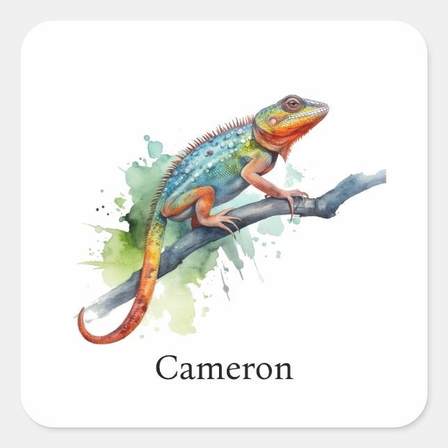 Sticker Carré Branche des couleurs : Chameleon Art (Devant)