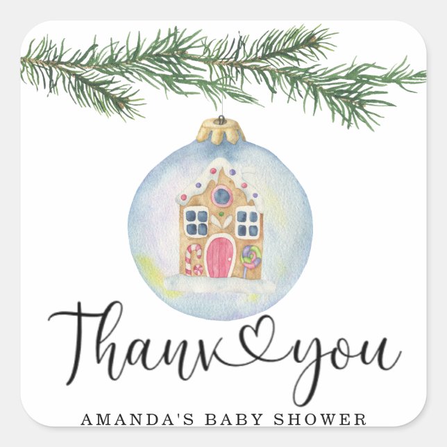 Sticker Carré Branche d'hiver - baby shower merci (Devant)