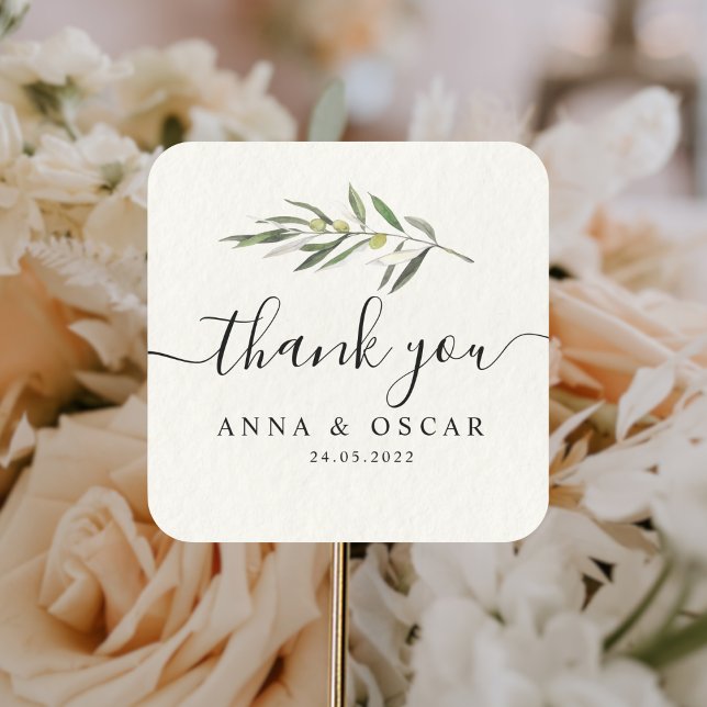 Sticker Carré Branche verte d'olive simple (Créateur téléchargé)