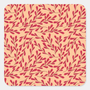Sticker Carré Branches feuillues rouges motif sans couture