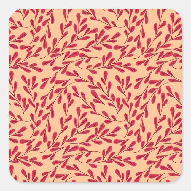 Sticker Carré Branches feuillues rouges motif sans couture (Devant)