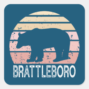 Sticker Carré Brattleboro Vermont Retro Bear