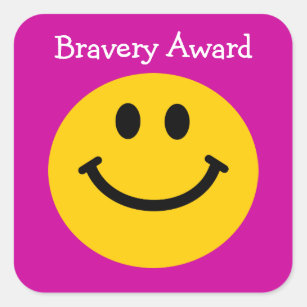 Sticker Carré Bravery récompense visage jaune rose