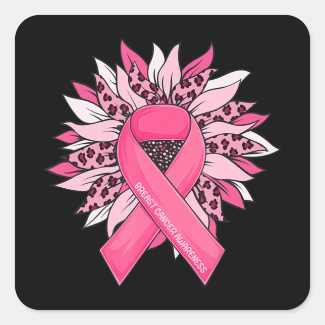 Sticker Carré Breast Cancer Pink Ribbon Sunflower Breast Cancer  (Devant)