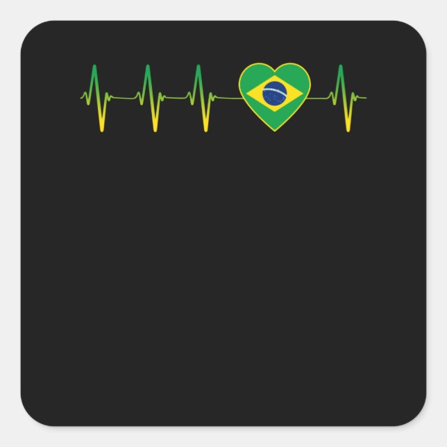 Sticker Carré Brésil Heartbeat I Love Brazil Flag Heart Pride (Devant)