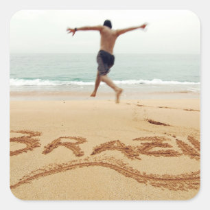 Sticker Carré BRÉSIL. Homme torse nu portant un maillot de bain