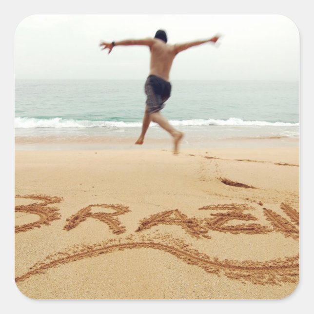 Sticker Carré BRÉSIL. Un homme barechest en maillot de bain (Devant)