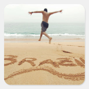 Sticker Carré BRÉSIL. Un homme barechest en maillot de bain