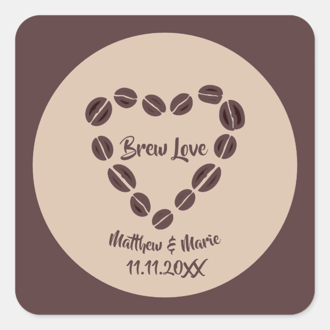 Sticker Carré Brew Love Coffee Bean Heart (Devant)