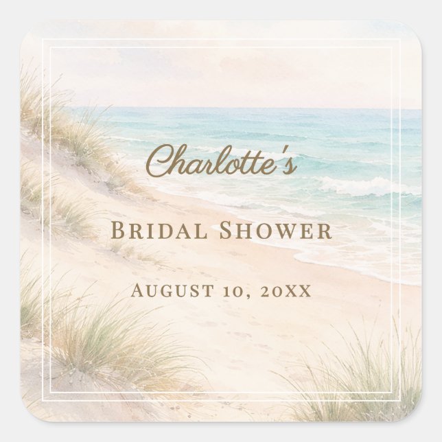 Sticker Carré Bridal Shower beach coastal elegant (Devant)
