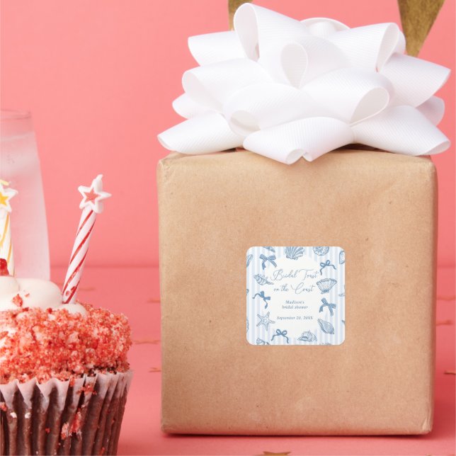 Sticker Carré Bridal Toast On The Coast Seashells Bridal Shower (Fête)