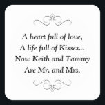 Sticker Carré Bride and Groom Are Now M. et Mme Wedding<br><div class="desc">This charming M. et Mme Square broassortiments a darling poem personalized with the bride and groom's names. This would be a perfect sticker to accent a favor box holding Hershey Kisses. Matching products available.</div>