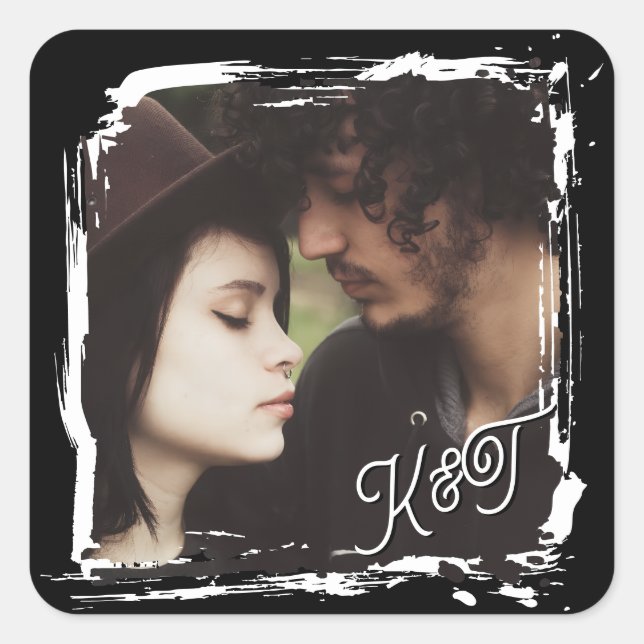 Sticker Carré Bride and Groom Initials Photo Template Wedding (Devant)