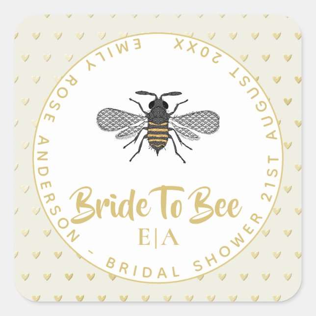 Sticker Carré Bride vers BEE - Monogramme Fête des mariées Merci (Devant)