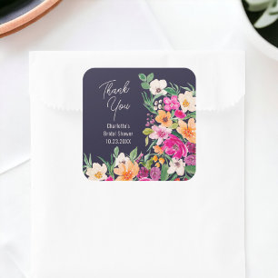 Sticker Carré Bright bold fleurs sauvages script douche de marié