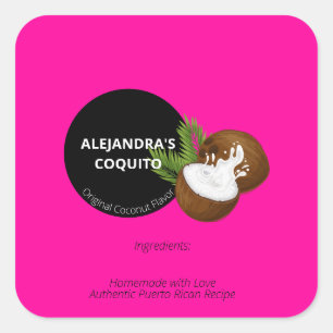 Sticker Carré Bright Bold Hot Coconut Coquito bouteille de coco