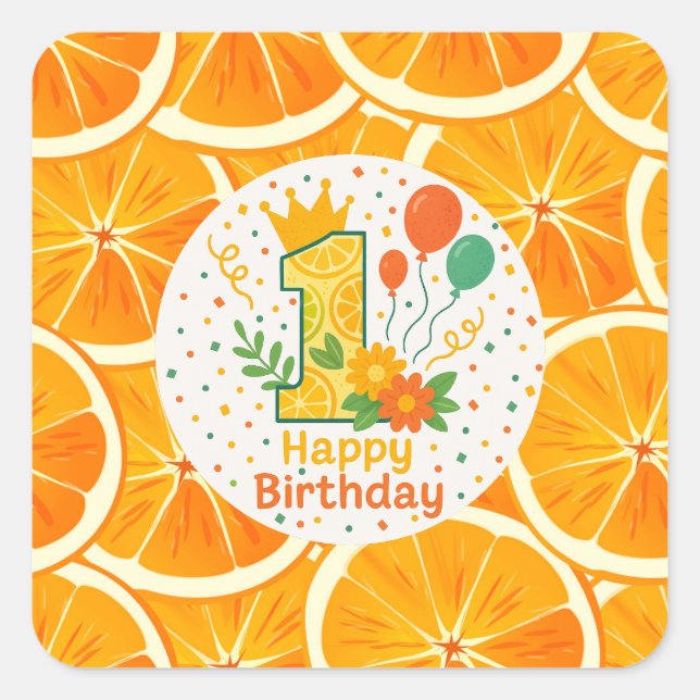 Sticker Carré Bright Citrus Premier anniversaire (Devant)