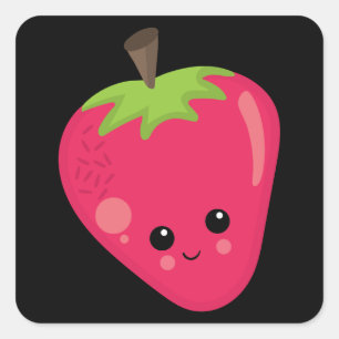 Sticker Carré Bright Strawberry sur Arrière - plan noir