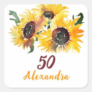 Sticker Carré Bright Sunflower Watercolor Fabuleux 50