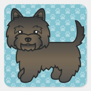 Sticker Carré Brindle foncé Cairn Terrier Dessin Sur Chien Bleu
