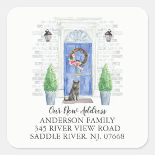 Sticker Carré British Shorthair Cat Blue Door Nouvelle adresse É