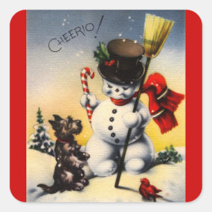 Sticker Carré British Snowman et Scotty Dog disent "Cheerio !"