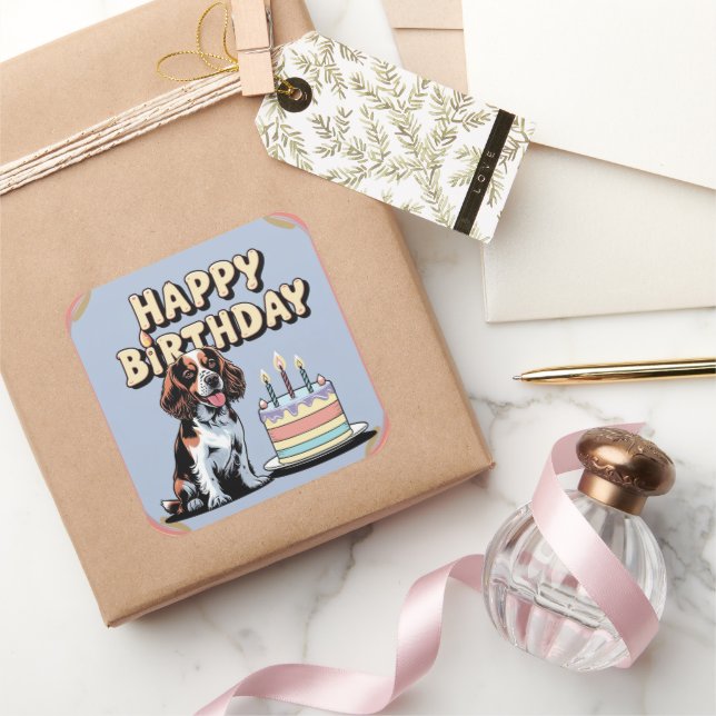 Sticker Carré Brittany Spaniel Chien coloré (Cadeaux)