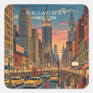 Sticker Carré Broadway New York Voyage Art Vintage