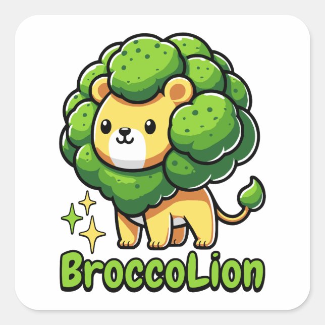Sticker Carré Broccolion ! Cute Broccoli Lion Pun (Devant)