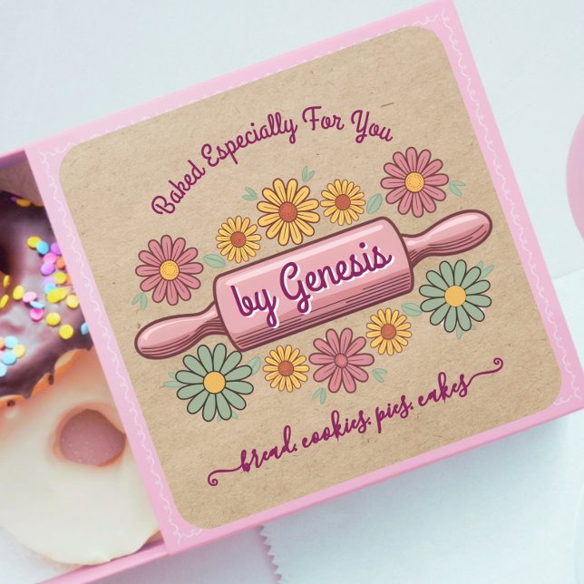 Sticker Carré Broche à rouleaux à fleurs cuite par VOUS Balises  (Créateur téléchargé)