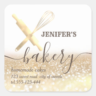 Sticker Carré Broche à rouleaux et whisky chef script boulangeri