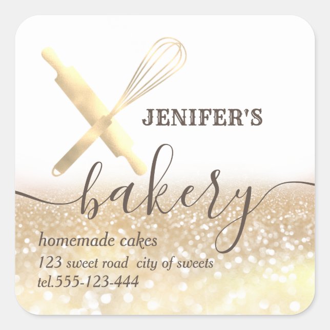 Sticker Carré Broche à rouleaux et whisky chef script boulangeri (Devant)