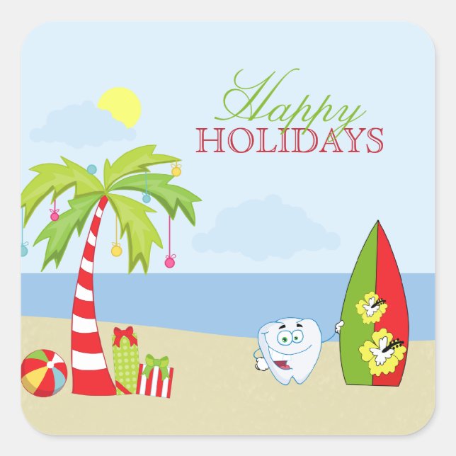 Sticker Carré Brochure dentiste de plage Happy Holidays (Devant)