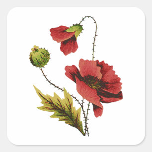 Sticker Carré Broderie de crewel Red Poppy