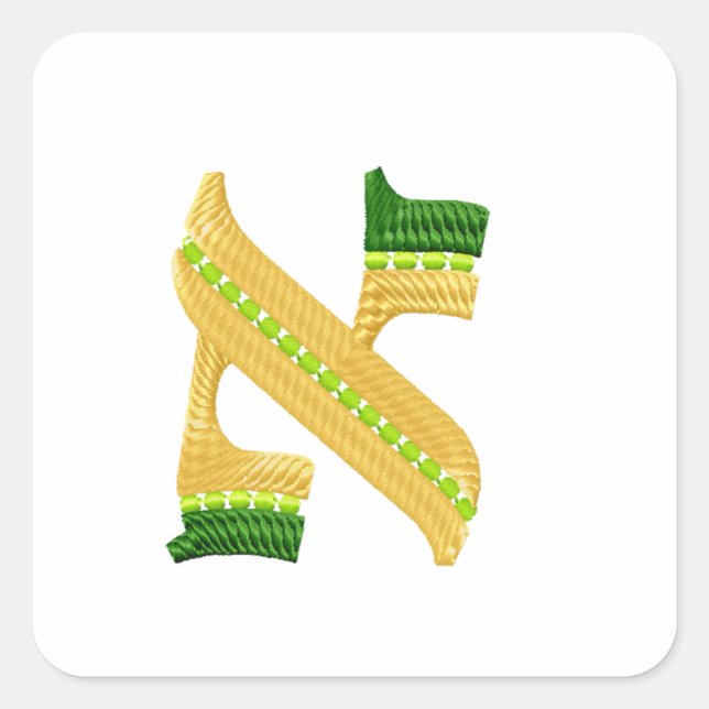 Sticker Carré Broderie-Style hébreu Alef de lettres (Devant)