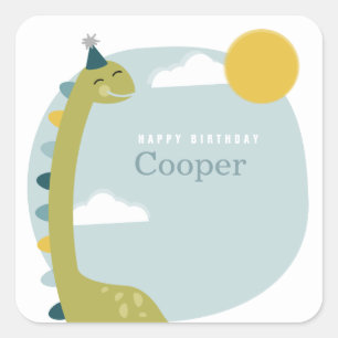 Sticker Carré Brontosaurus Dinosaure Bleu Anniversaire