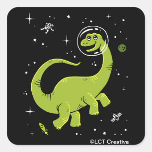 Sticker Carré Brontosaurus Vert Dinos Dans L'Espace