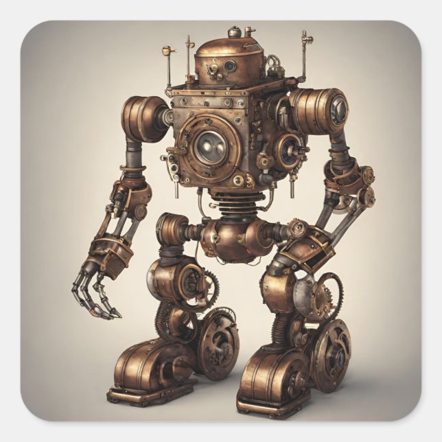 Sticker Carré Bronze Steampunk Robot Sculpture (Devant)