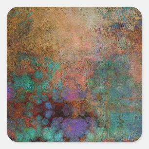 Sticker Carré Bronze, Teal, abrégé sur pourpre