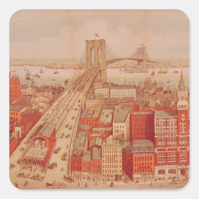 Sticker Carré Brooklyn Bridge, c.1883 (Devant)