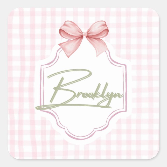 Sticker Carré Brooklyn personnalisée Baby Girl Nursery BowGingha (Devant)