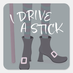 Sticker Carré Broomstick sorcière lecteur Halloween drôle