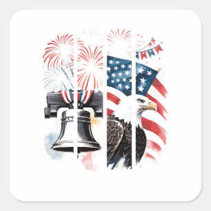 Sticker Carré Brosse patriotique - Feu d'artifice, Drapeau, Aigl